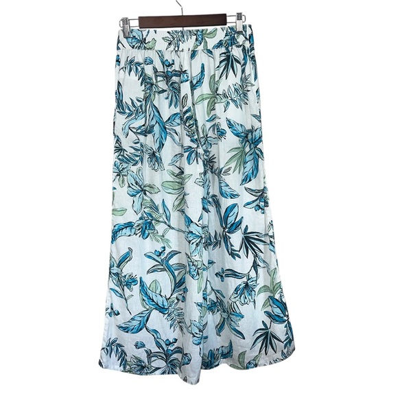 Tahari 100% Linen Crop Wide Leg High Rise Pant Tropical Size Small - Picture 2 of 5